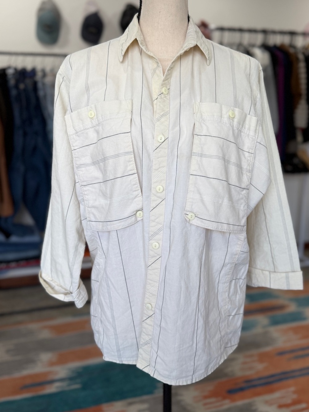 Vintage Byer California Cream Striped Button-Down Shirt Made in USA